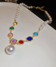 Bohemian Rainbow Alloy Crystal Pearl Gratuated Bead Necklace