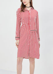 Bohemian Red Asymmetrical Striped Shirt dress Spring