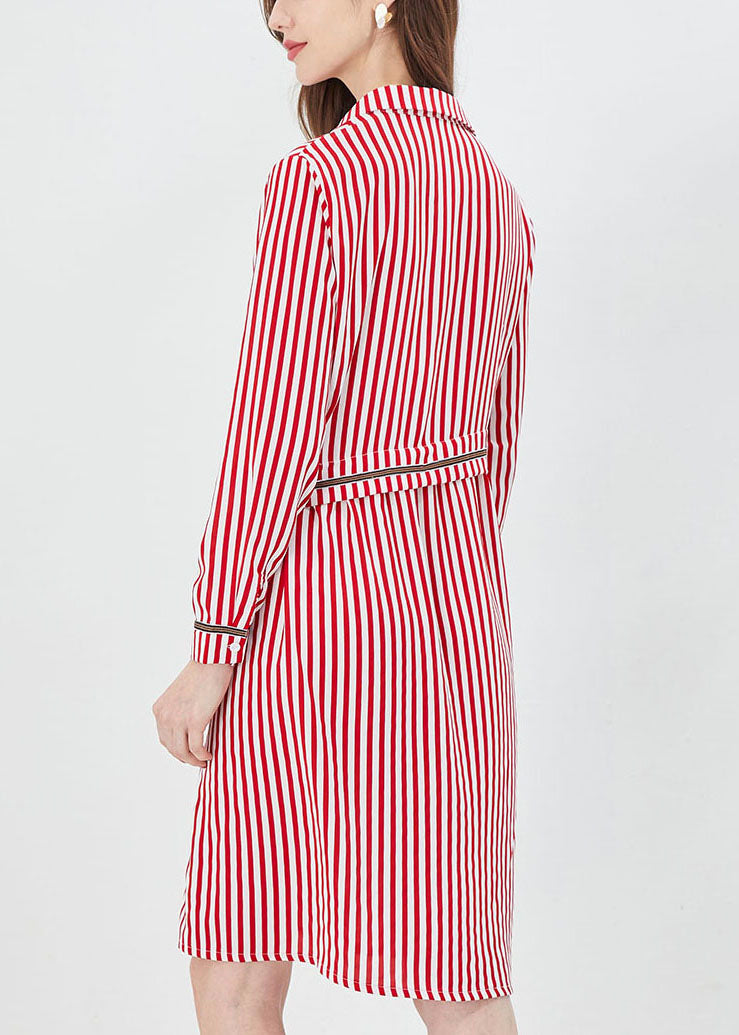 Bohemian Red Asymmetrical Striped Shirt dress Spring