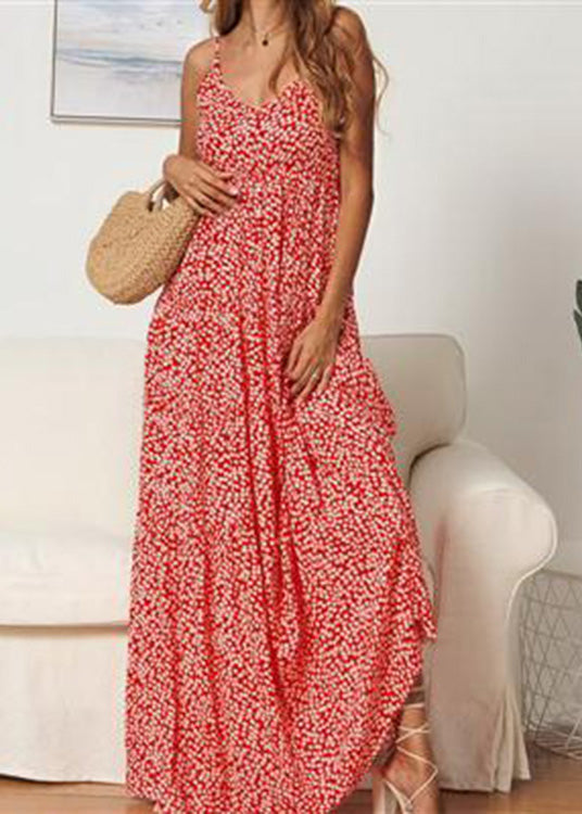 Bohemian Red Beach Summer Long Floral Dress for Women Dresses
