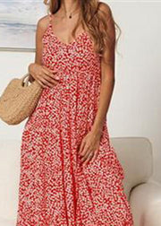 Bohemian Red Beach Summer Long Floral Dress for Women Dresses