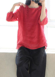 Bohemian Red Clothes For Women O Neck Half Sleeve Art  Shirts - SooLinen