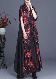 Bohemian Red Floral tie Sleeveless Long Dresses Summer - SooLinen