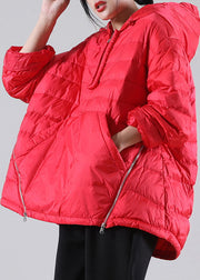 Bohemian Red Hooded Pockets Duck Down Jackets Winter
