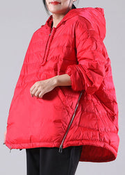 Bohemian Red Hooded Pockets Duck Down Jackets Winter