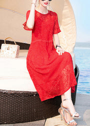 Bohemian Red O-Neck Original Design Lace Dresses Short Sleeve