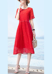 Bohemian Red O-Neck Original Design Lace Dresses Short Sleeve