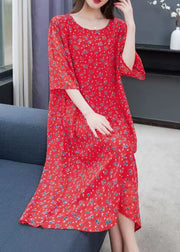 Bohemian Red O Neck Print Patchwork Chiffon Dress Summer