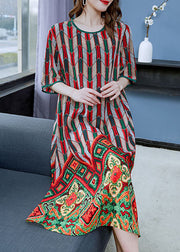 Bohemian Red O Neck Print Patchwork Chiffon Dresses Summer