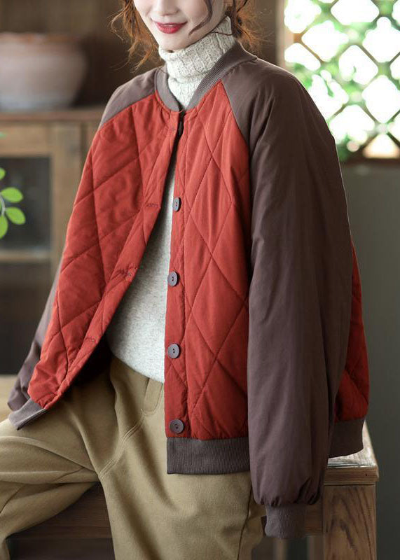 Bohemian Red Oversized Patchwork Fine Cotton Filled Jackets Winter