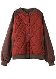 Bohemian Red Oversized Patchwork Fine Cotton Filled Jackets Winter