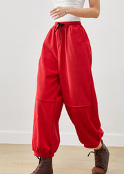 Bohemian Red Oversized Pockets Corduroy Pants Winter