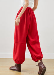 Bohemian Red Oversized Pockets Corduroy Pants Winter