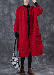 Bohemian Red Oversized Pockets Cotton Trench Spring