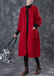 Bohemian Red Oversized Pockets Cotton Trench Spring