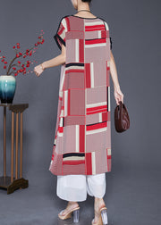 Bohemian Red Oversized Print Silk Long Dress Summer