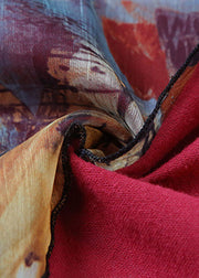 Böhmische rote Patchwork-Schalkragen-Baumwollstrickjacken mit kurzen Ärmeln