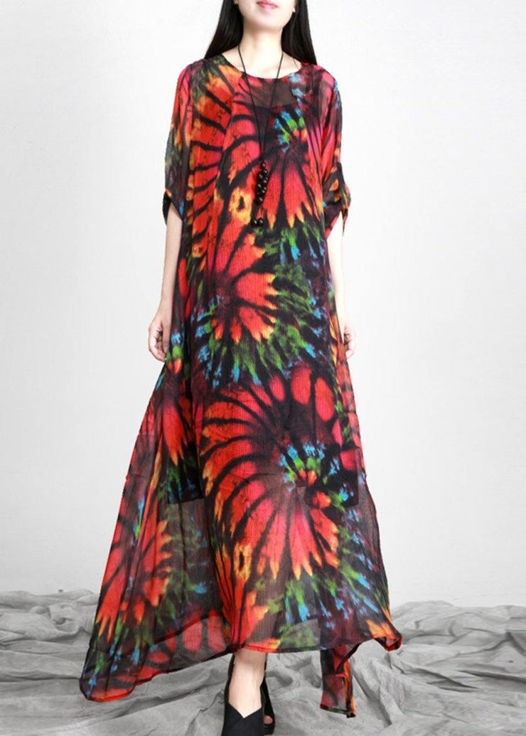 Bohemian Red Print Chiffon Maxi Dresses - SooLinen