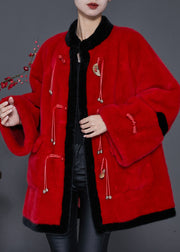 Bohemian Red Tasseled Patchwork Mink Velvet Coats Spring