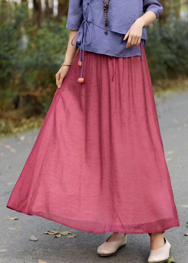 Bohemian Red Wrinkled Elastic Waist Patchwork Cotton Skirts Summer