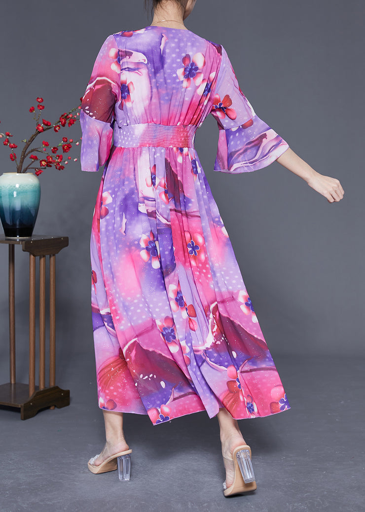 Bohemian Rose Cinched Patchwork Print Silk Vacation Dress Summer