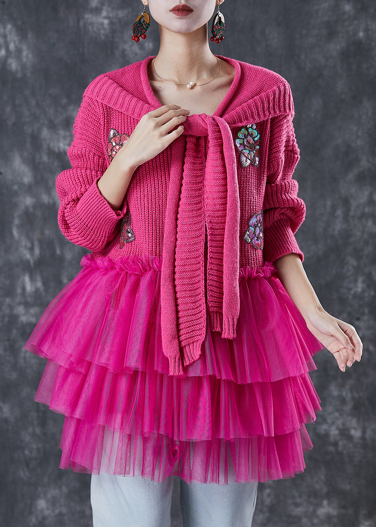 Bohemian Rose Sequins Knit Sweater Dress And Shawl Two Piece Set Winter