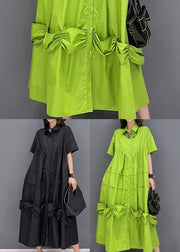 Bohemian Solid Green Peter Pan Kragen Patchwork übergroßes Kleid mit kurzen Ärmeln