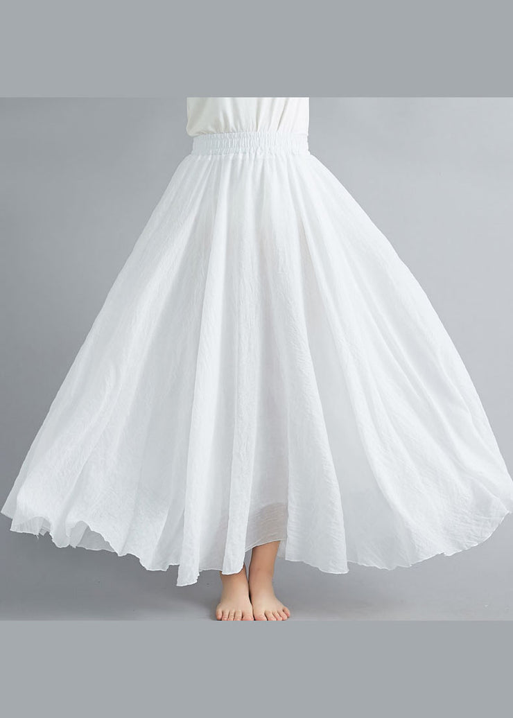 Bohemian Solid White High Waist Layered Design Cotton Skirt Summer