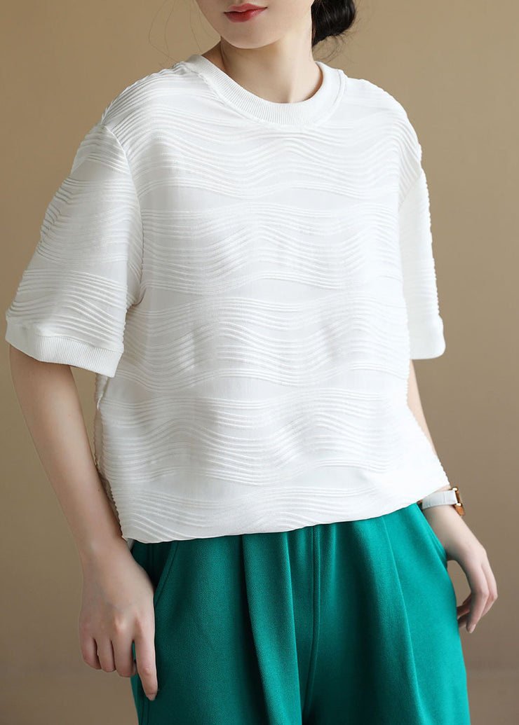 Bohemian Solid White O-Neck Knitted Cotton Tanks Short Sleeve