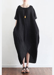 Bohemian Style Black Linen Low High Design Summer Robe - SooLinen