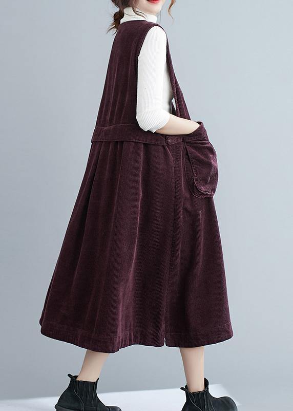 Bohemian V Neck Sleeveless Spring Tunics Work Purple Art Dresses - SooLinen