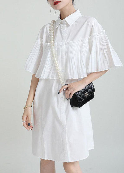Bohemian White Asymmetrical Design Wrinkled  Summer Cotton Cloak Sleeves Sundress - SooLinen