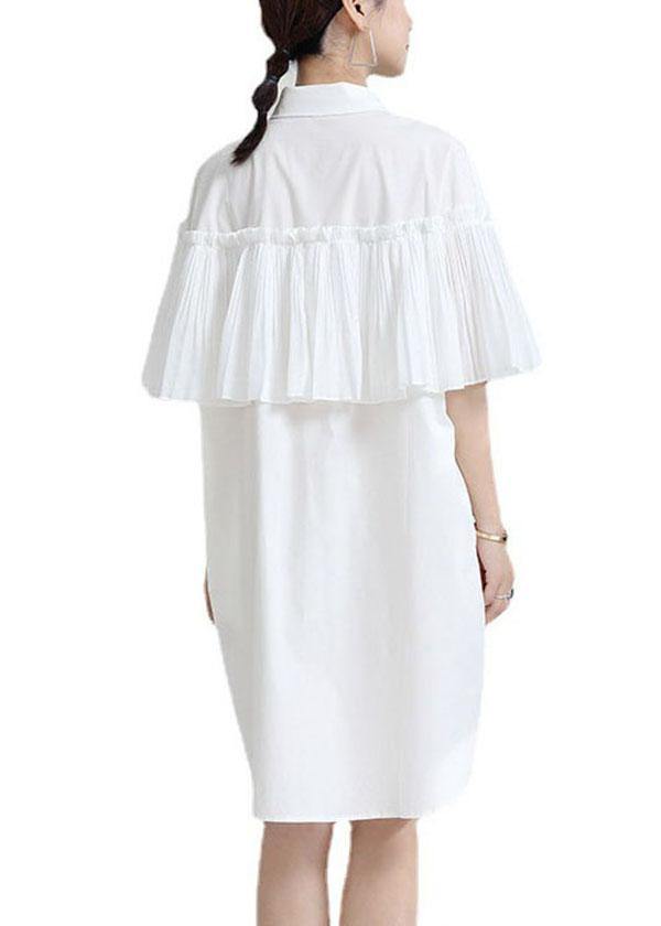 Bohemian White Asymmetrical Design Wrinkled  Summer Cotton Cloak Sleeves Sundress - SooLinen