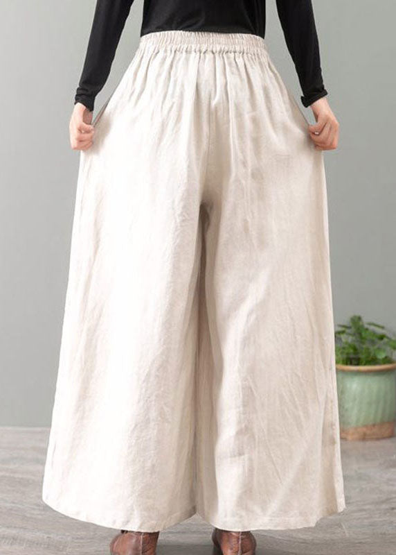 Bohemian White Cinched Pockets wide leg pants Spring