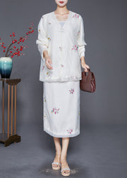 Bohemian White Embroidered Chinese Button Silk Two-Piece Set Fall