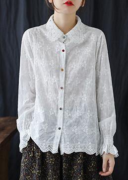 Bohemian White Embroidery Clothes For Women Lapel Plus Size Clothing Spring Shirts - SooLinen