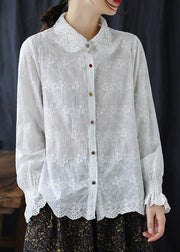 Bohemian White Embroidery Clothes For Women Lapel Plus Size Clothing Spring Shirts - SooLinen