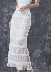 Bohemian White High Waist Cotton Wraped Pleated Skirts Fall