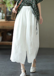 Böhmische weiße Hose mit hoher Taille aus festem Leinen mit weitem Bein Sommer