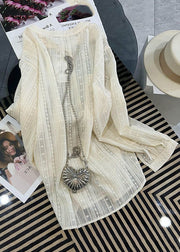 Bohemian White Hollow Out Chinese Button Cotton UPF 50+ Shirt Tops Fall