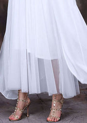 Bohemian White O-Neck asymmetrisches Design Chiffon Mantel Kleid Fledermausärmel