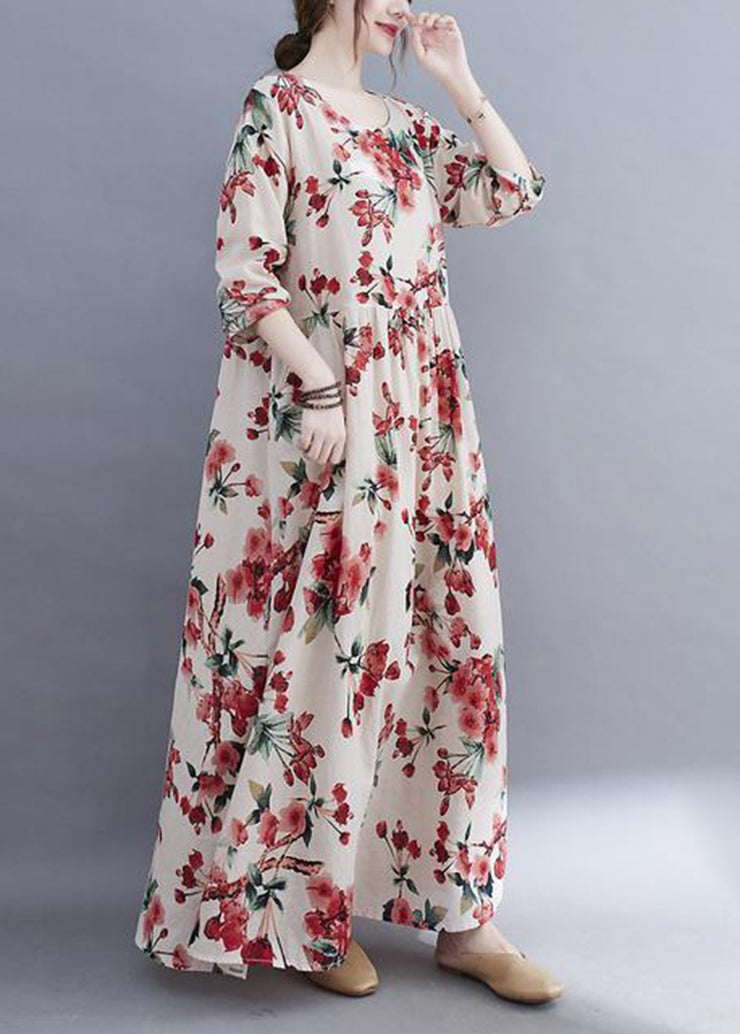 Bohemian White Oversized Floral Print Cotton Holiday Dress Spring