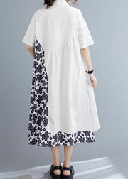 Bohemian White Patchwork Print asymmetrical design Maxi Summer Chiffon Dress - SooLinen