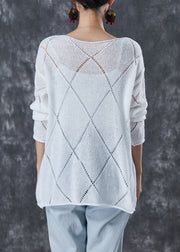 Bohemian White Sequins Hollow Out Knit Sweater Fall