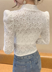 Bohemian White Sequins V Neck Lace Tops Spring