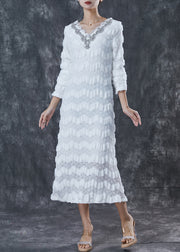 Bohemian White V Neck Silm Fit Cotton Dress Spring
