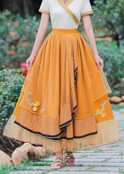 Bohemian Yellow Asymmetrical Patchwork Tulle Skirts Spring