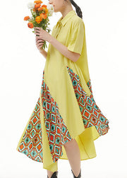 Bohemian Yellow Asymmetrical Print Patchwork Chiffon Shirts Dresses Summer