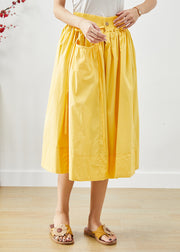 Bohemian Yellow Elastic Waist Lace Up Cotton Skirts Fall