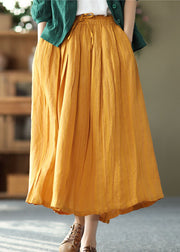 Böhmischer gelber Leinenrock mit elastischer Taille und Falten im Sommer